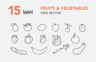 Fruits and vegetables vectors icon, thin line web icon set, vector illustration