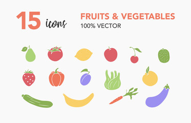 Fruits and vegetables vectors icon, flat web icon set, vector illustration