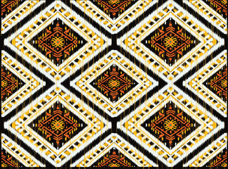 Tribal pattern ikat aztec art background orange yellow white ethnic abstract folk embroidery geometric shapes wallpaper background vector illustration print decorative design classical