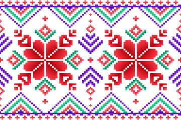Pixel art, geometric patterns, abstract, a mix of ethnic styles. Indigenous and modern designs for use in fabric patterns, textiles, home decorations, backgrounds, carpets, tiles, ceramics, wallpaper.