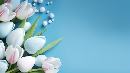 Fototapeta premium Vibrant Easter Background: Eggs and Flowers