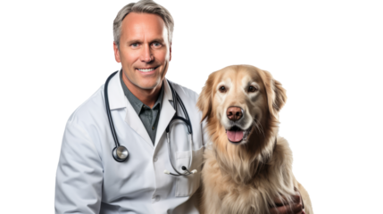 Doctor with dog for pet health checkup ontransparent background.