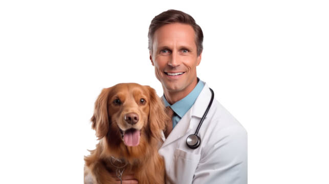Doctor with dog for pet health checkup ontransparent background.