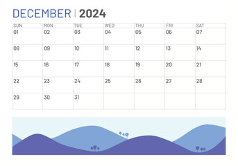 Classic monthly calendar of December for 2024. Calendar in the style of minimalist square shape - obrazy, fototapety, plakaty