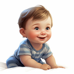 charming boy with dark hair,in a striped suit smiling sweetly on a white background,illustration