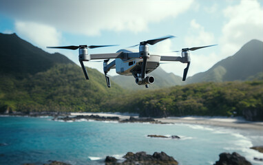 Naklejka premium Drone camera flying in the sky,created with Generative AI tecnology.