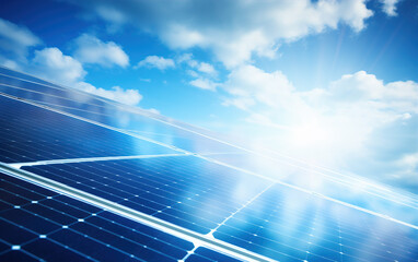 Solar panels in the sun,created with Generative AI tecnology.