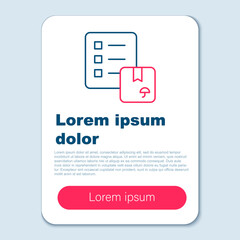 Line Verification of delivery list clipboard icon isolated on grey background. Colorful outline concept. Vector