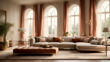 a living room filled with furniture and a large window