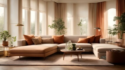 Fototapeta premium a living room filled with furniture and a large window
