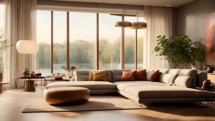 a living room filled with furniture and a large window