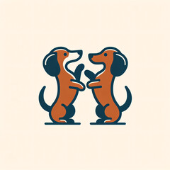 Obraz premium Two dachshunds standing and facing each other in vector style