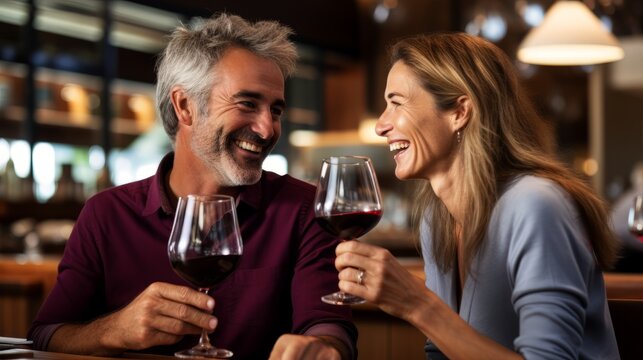 Generative AI image of a photograph of man and woman drink wine