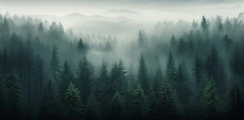 Foto op Aluminium Generative AI image of woods with mist on top nature photos © Eitan Baron