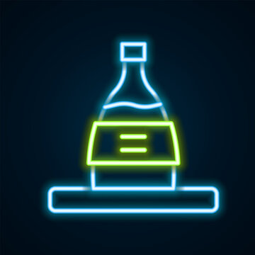 recommend clip art: Glowing neon line Bottle of sake icon isolated on black background. Colorful outline concept. Vector