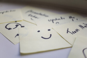 Smile Your Way to Success: Sticky Notes with Productive Tasks and a Single Smiley Face