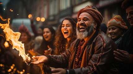 Indian people celebrating lohri festival.