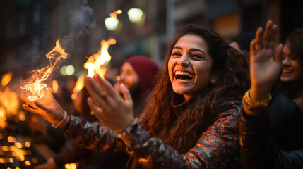 Indian people celebrating lohri festival. - obrazy, fototapety, plakaty