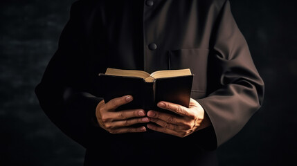 Priest wearing cassock while reading holy book - obrazy, fototapety, plakaty