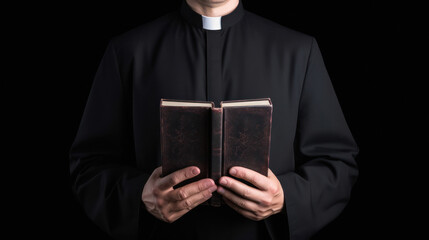 Priest wearing cassock while reading holy book - obrazy, fototapety, plakaty