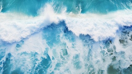 Generative AI image of a Spectacular aerial top view background photo of ocean sea water white wave splashing in the deep sea