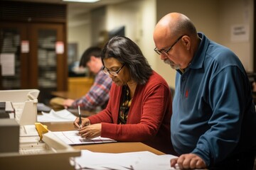 Election official helping with voting process. AI Generated