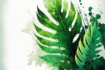 AI generated illustration of a fresh leaf with green paint on a white background