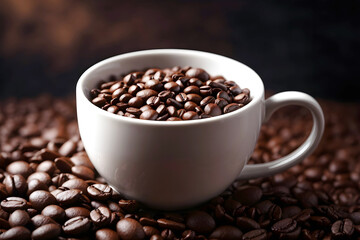 Fototapeta premium Coffee beans in a white cup.