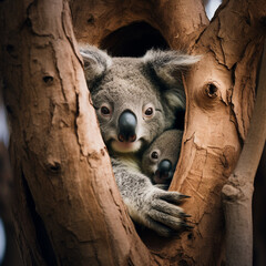 koala on a tree with baby