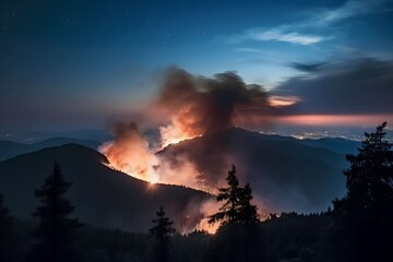 Forest fires with huge amounts of smoke due to burning of land