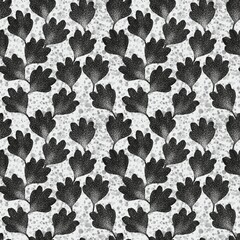 Seamless pattern of abstract flowers in black theme 