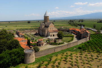 Alaverdi Monastery Complex aerial panoramic view in Kakheti, Georgia. High quality photo - 675888368