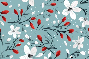 Poster Im Rahmen winter flowers seamless pattern background © krissikunterbunt