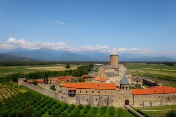 Alaverdi Monastery Complex aerial panoramic view in Kakheti, Georgia. High quality photo - 675888565
