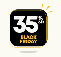 35% off banner. Black friday sale campaign. Sticker, tag, discount price. Social media marketing. Special offer, liquidation, promotion. Vector, design, icon