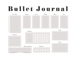 Bullet journal, weekly planner template, vector illustration