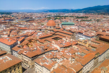 Fototapeta na wymiar Florence, Italy - June 28, 2023: Panoramic rooftop view of the medieval famous city of Florence, Italy 