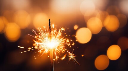 Happy New Year. Burning fireworks bokeh light background.