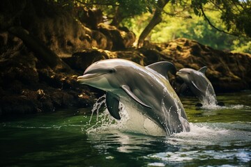 Obraz premium Graceful Swimmers: The Enigmatic Beauty of Dolphins