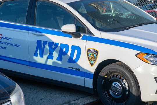 NYPD police car close up copy space background image