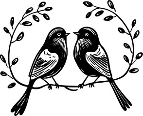 Wedding Love Bird Vintage Outline Icon In Hand-drawn Style