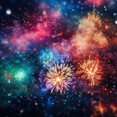 Festive colorful fireworks for New Year and Christmas greetings. Design for postcards, presentations, posters,or banners.