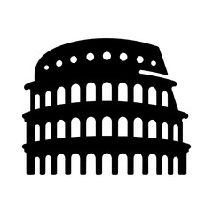 Naklejka premium Colosseum icon. Black silhouette of the Colosseum, the ancient Roman amphitheater located in Rome, Italy. Vector illustration