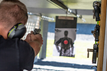 Shooting range guns, second amendment, gun control, copy space image