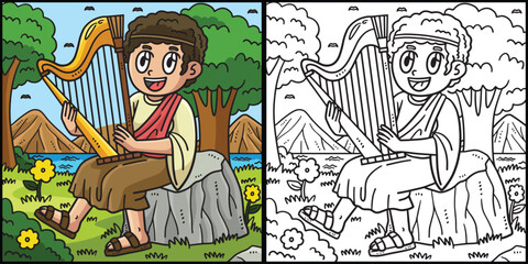 Christian David Playing the Harp Illustration