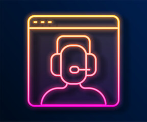 Glowing neon line Telephone 24 hours support icon isolated on black background. All-day customer support call-center. Full time call services. Vector