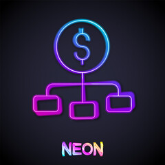 Glowing neon line Dollar on top of financial hierarchy icon isolated on black background. Vector
