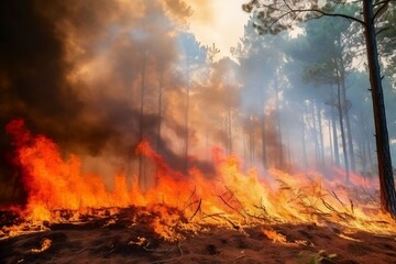 Forest fires with huge amounts of smoke due to burning of land