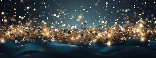 bright sparkles flying around. gold glitter photorealistic luxury backdrop