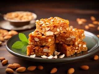 Traditional Indian peanut chikki made from roasted peanuts and jaggery.